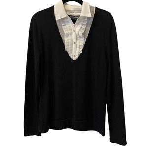 Jones New York Signature Top Medium Black Long Sleeve Shirt W/ Detachable Collar
